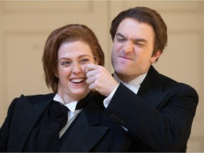 Wallis Giunta, left, as Cherubino and John Brancy as Figaro are among the stars in the Opera Lyra production of The Marriage of Figaro at the National Arts Centre.