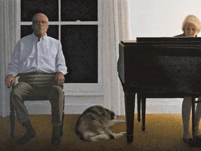 The National Gallery is hosting a massive retrospective of the work of Alex Colville. Here is his painting Living Room, 1999-2000
Acrylic on masonite, 41.8 x 58.5 cm