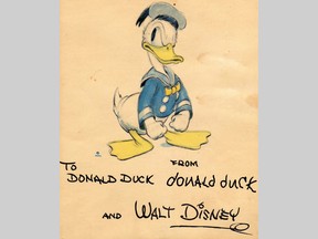 A Donald Duck cartoon print sent to a boy with the same name is worth about $250.