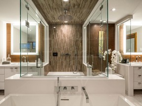 A luxurious his and hers ensuite took the People’s Choice Award for bathroom. (Nathan Kyle, Astro Design Centre, 1st place, bathroom: contemporary/modern, $40,000 and up.)