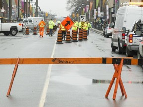 Signs and cones to redirect traffic