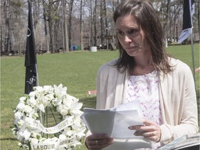 Ryan Nelson spoke at Vincent Massey Park about her loss of husband Marc Nelson.