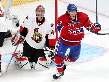 A goal gets past Craig Anderson with Dale Weiss in front in the third period as the Ottawa Senators take on the Montreal Canadiens at the Bell Centre in Montreal for Game 5 of the NHL Conference playoffs on Friday evening.