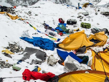 Aftermath of the earthquake at the base camp of Mount Everest in Nepal on April 25, 2015.