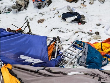 Aftermath of the earthquake at the base camp of Mount Everest in Nepal on April 25, 2015.