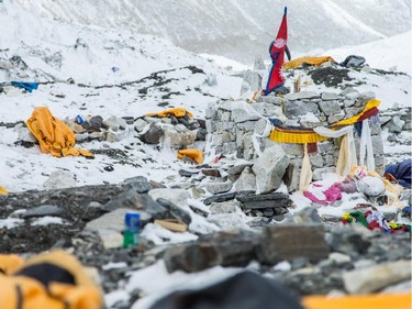 Aftermath of the earthquake at the base camp of Mount Everest in Nepal on April 25, 2015.