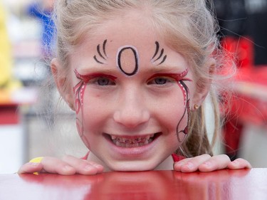 Audrey Hull, 9, has her face all painted up in the Fan Zone as the Ottawa Senators take on the Montreal Canadiens at the Canadian Tire Centre in Ottawa for Game 6 of the NHL Eastern Conference playoffs on Sunday evening.