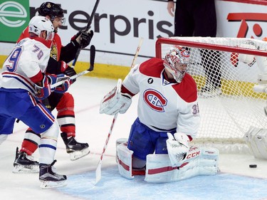 Montreal Canadiens goalie Carey Price (31) and defenceman Andrei Markov (79) react after Ottawa Senators forward Clarke MacArthur (16) scores during the first period of game 3 of first round Stanley Cup NHL playoff hockey action in Ottawa on Sunday, April 19, 2015.