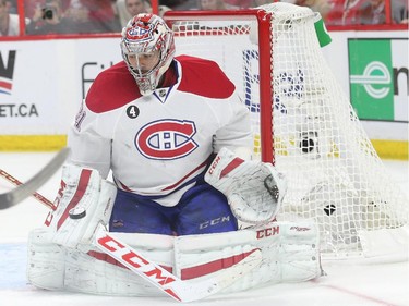 The Canadiens' Carey Price makes a save in the third period, one of his 43 in Game 6.