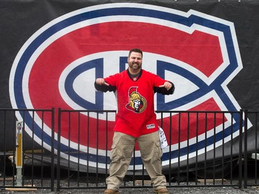 Chad Letemplier was one of the few Ottawa fans who braved the Fan Jam 2015 in Montreal as the Senators prepared to take on the Canadiens at the Bell Centre in Game 5 on Friday, April 24, 2015.