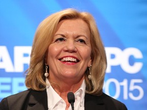 Christine Elliott, candidate for the Ontario PC Leadership, gives his opening remarks to the crowd gathered for a leadership debate at Algonquin College in Ottawa, February 11, 2015.  Patrick Brown, Christine Elliott and Monte McNaughton, all registered candidates for the Ontario PC Leadership were in Ottawa for the third candidate debate organized by the Ontario PC Party, February 11, 2015.  (Jean Levac/ Ottawa Citizen)