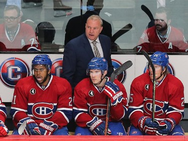 Coach Michel Therrien doesn't look happy in the second period as the Ottawa Senators take on the Montreal Canadiens at the Bell Centre in Montreal for Game 5 of the NHL Conference playoffs on Friday evening.