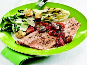 Foodland Ontario's  Grilled Rainbow Trout with Basil Tomatoes and Grilled Caesar Salad.

 Foodland Ontario