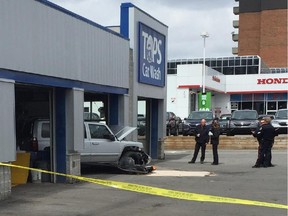 Three people went to hospital after a driver lost control of an SUV at the Tops Car Wash near Richmond Road and Woodroffe Avenue Thursday afternoon.