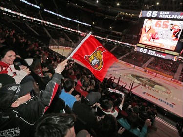 Fans enjoy the playoff action opposing the Ottawa Senators and the Montreal Canadiens at Canadian Tire Centre, April 24, 2015.