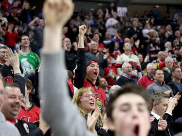 Fans react to the Senators' goal in the second period.