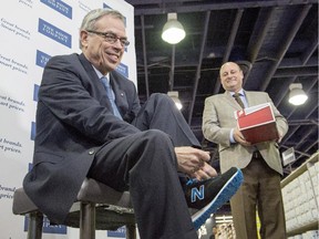 Federal Finance Minister Joe Oliver tried on his new budget shoes prior to delivering Tuesday's budget.