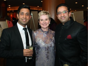 From left, Sanjay Aggarwal with Mary de Toro from the Monarchist League and his brother, Jai Aggarwal, at the 27th Commonwealth Dinner  on Tuesday, April 7, 2015, at the Brookstreet Hotel.