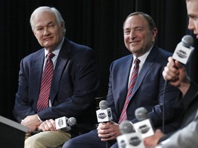NHL Player's Association executive director Donald Fehr, left, with NHL Commissioner Gary Bettman at a press appearance earlier this year.
