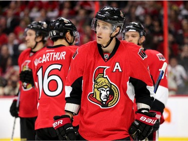 Kyle Turris looks a little exasperated during a time out in the second period.