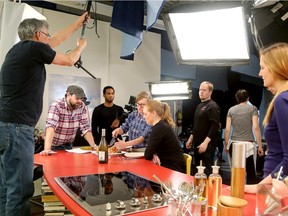On the set of A is for Apple the latest from Gusto TV. Here Leah Wildman (centre) chats with Matt West, (bottom left) who was directing this episode. She is one of three chef/hosts in the 30-episode series.