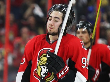Mika Zibanejad is the picture of dejection as he leaves the ice following the 2-0 Game 6 loss to Montreal that eliminated the Senators from the playoffs.