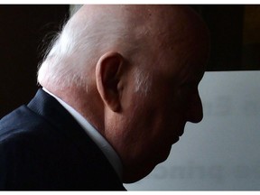 Suspended senator Mike Duffy at the courthouse for second day of his trial in Ottawa on Wednesday, April 8, 2015.