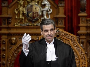 Quebec Sen. Pierre Claude Nolin sits in the Senate chamber in Ottawa, Thursday Nov. 27, 2014 after being named the new Speaker of the Senate.