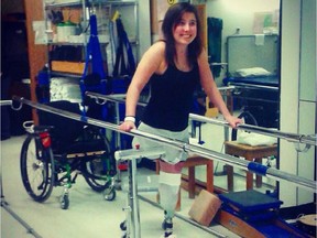Sarah Stott tries out her prosthetic left leg at the Ottawa Hospital Rehabilitation Centre.