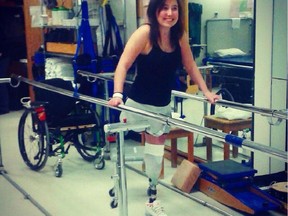 Sarah Stott, 22, who lost both her legs and most of her fingers when she was struck by a train in Montreal on Dec. 8, has been doing core-strengthening exercises, and undergoing therapy and psychological counselling.