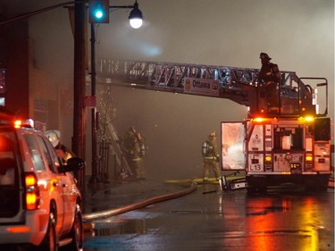 Scene from overnight major fire and explosion that destroyed a building at the corner of Bank Street and Fifth Avenue in the Glebe.