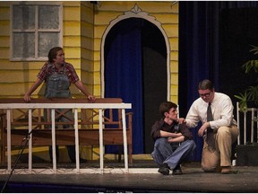 Scout Finch played by Mikayla Boule, Jem Finch played by Alessandro Vatieri and Atticus Finch played by Henry Wells (R), during Colonel By Secondary School's Cappies production of To Kill A Mockingbird.