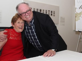 Sharon Johnston, wife of Gov. Gen. David Johnston, poses with her writing mentor, Joe Kertes, from Humber College, at Johnston's book launch of Matrons and Madams, held Tuesday, April 14, 2015.
