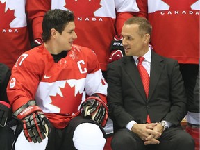 Steve Yzerman, general manager for Team Canada's hockey team, and Sidney Crosby before the Sochi Olympic Games.