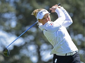 Brooke Henderson tees off on the fifth hole during Round 3 of the Swinging Skirts LPGA Classic on Saturday, April 25, 2015 in Daly City, California.