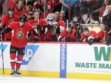 The Ottawa Senators bench is the look of dejection after the third period ended with the loss as the Ottawa Senators took on the Montreal Canadiens at the Canadian Tire Centre in Ottawa for Game 6 of the NHL Eastern Conference playoffs on Sunday evening.