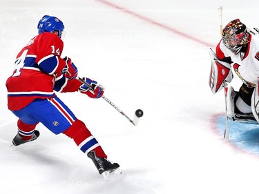 Tomas Plekanec fails to get this one past Craig Anderson in the second period as the Ottawa Senators take on the Montreal Canadiens at the Bell Centre in Montreal for Game 5 of the NHL Conference playoffs on Friday evening.