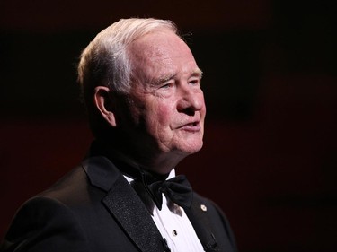 Gov. Gen. David Johnston took to the stage to congratulate the laureates of a 2015 Governor General's Performing Arts Award during a gala evening held at the National Arts Centre on Saturday, May 30, 2015.