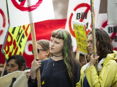 A group gathered at the Human Rights Monument on Elgin to protest the government's proposed anti-terrorism legislation, Bill C-51, Saturday, May 30, 2015.