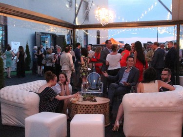 An outdoor lounging area allowed guests to enjoy the beautiful summerlike evening during the Ottawa Riverkeeper Gala held Wednesday, May 27, 2015, at Albert Island on the Ottawa River, a former industrial site.