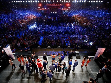 Manny Pacquiao poses on the scale during his official weigh-in on May 1, 2015 at MGM Grand Garden Arena in Las Vegas, Nevada. Pacquiao will face Floyd Mayweather Jr. in a welterweight unification bout on May 2, 2015 in Las Vegas.