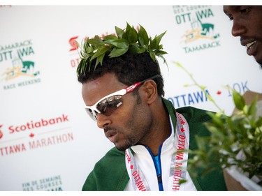 Ethiopia's Girmay Birhanu wins the marathon at Tamarack Ottawa Race Weekend, Sunday, May 24, 2015.