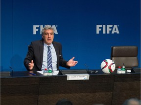ZURICH, SWITZERLAND - MAY 27: FIFA Director of Communications Walter de Gregorio attends a press conference at the FIFA headquarters on May 27, 2015 in Zurich, Switzerland. Swiss police on Wednesday raided a Zurich hotel to detain top FIFA football officials as part of a US investigation.