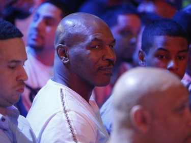 Former heavyweight champion Mike Tyson attends the weigh-in for Floyd Mayweather Jr. and Manny Pacquiao on Friday, May 1, 2015 in Las Vegas. The world weltherweight title fight between Mayweather Jr. and Pacquiao is scheduled for May 2.