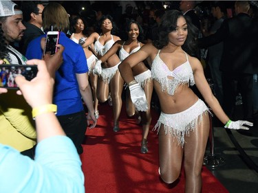 Dancers perform before the arrival of WBC/WBA welterweight champion Floyd Mayweather Jr. at MGM Grand Garden Arena on April 28, 2015 in Las Vegas, Nevada. Mayweather will face WBO welterweight champion Manny Pacquiao in a unification bout on May 2, 2015 in Las Vegas.
