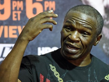 WBC/WBA welterweight champion Floyd Mayweather Jr's. trainer and father Floyd Mayweather Sr. speaks during a news conference ahead of the unification fight between his son and WBO welterweight champion Manny Pacquiao at MGM Grand Hotel & Casino on April 30, 2015 in Las Vegas, Nevada. The two boxers will face each other on May 2, 2015 in Las Vegas.