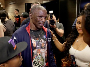 Trainer Floyd Mayweather Sr. leaves the official weigh-in on May 1, 2015 at MGM Grand Garden Arena in Las Vegas, Nevada. Floyd Mayweather Jr. will face Manny Pacquiao in a welterweight unification bout on May 2, 2015 in Las Vegas.