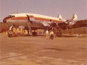 Lockheed Super Constellation N173W is seen on the runway at Casey Que. - just days before it crashed on June 9- 1973 killing all three crew members. The photographer is unknown.