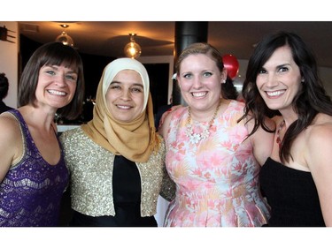 From left, Dress For Success executive director Katherine Clarke-Nolan with former clients Fatima Hmimou and Christine Bourgeois and board member Amanda Sarginson, a lawyer with Emond Harnden, at the VIP reception for the Stepping Out! fundraiser held at Lago on Thursday, May 28, 2015.