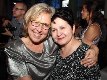 From left, Green Party leader Elizabeth May with Claudette Commanda at the Ottawa Riverkeeper Gala held Wednesday, May 27, 2015, at Albert Island, former site of the Domtar lands.